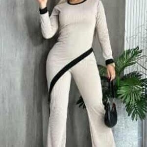 Chic Beige and Black Jumpsuit